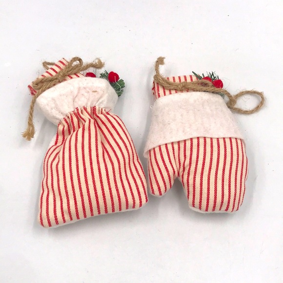 Farmhouse Red/White Plaid Mitten/Sack Ornament Bundle Set of 2 - Picture 1 of 8